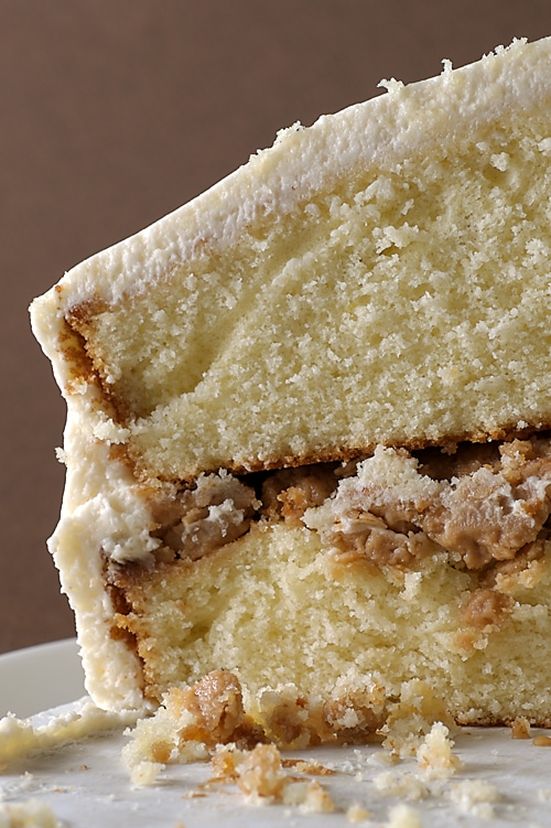 Caramel Cake with Cream Cheese Frosting features a rich caramel filling between delicious cake layers. And it's all topped with sweet cream cheese frosting!