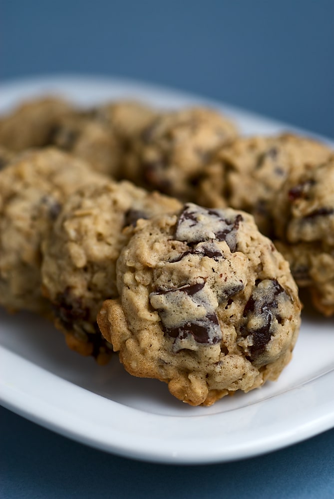 Dark Chocolate Chunk and Dried Cherry Oatmeal Cookies are sweet, tart, chewy cookies. A great flavor combination! - Bake or Break