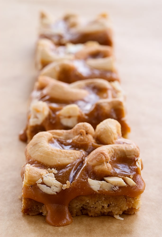 Butterscotch Cashew Bars are a delicious blend of sweet shortbread, rich shortbread, and crunchy cashews. Dessert perfection! - Bake or Break