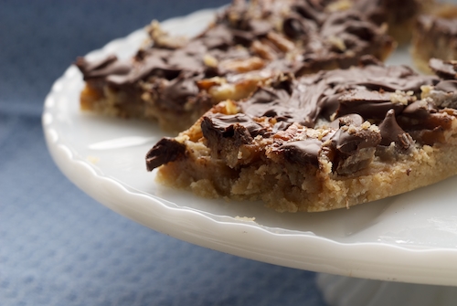 Caramel and Chocolate Pecan Bars