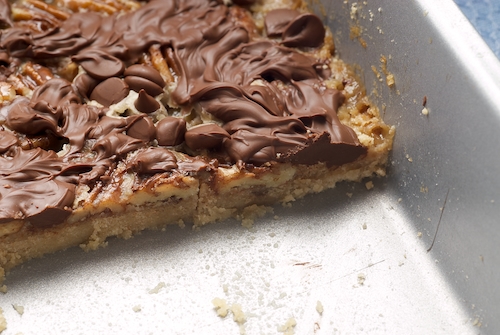 Caramel and Chocolate Pecan Bars