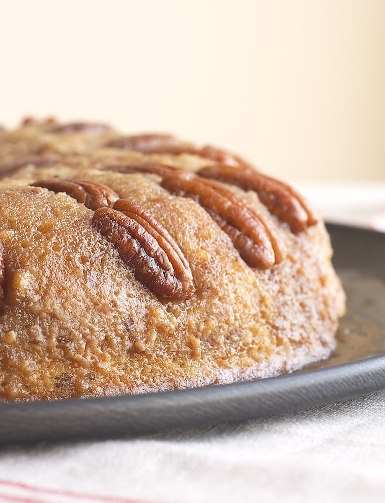 Pecan Upside-Down Cake packs a big, nutty, caramel flavor punch in a simple one-layer cake! - Bake or Break