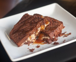 Cocoa Pound Cake Cookie Dough Panini with Salted Caramel