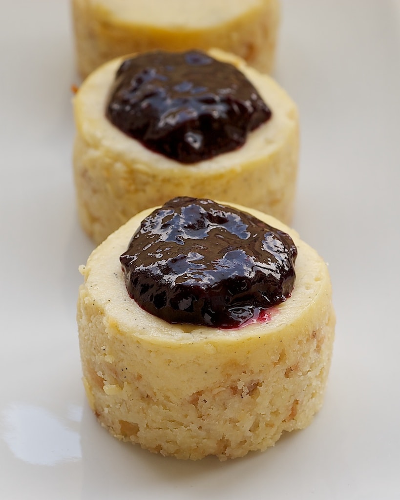 Vanilla Bean Mini Cheesecakes with Blueberry Sauce Bake or Break