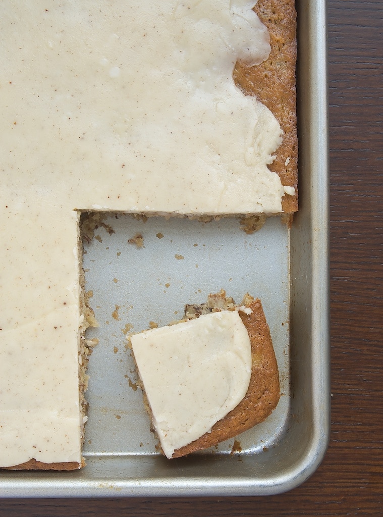 Banana Bars with Browned Butter Icing combine sweet, banana bread-like bars with a sweet, nutty tasting icing made with browned butter. - Bake or Break