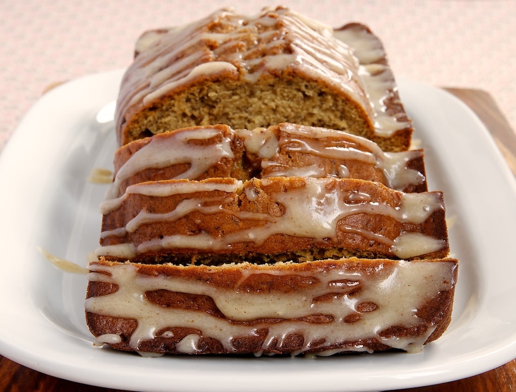 Caramelized Banana Bread with Brown Butter Glaze is grown-up banana bread with rich, caramelized bananas and a delicious glaze.