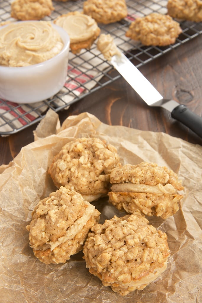 A rich butterscotch frosting adds big flavor to these Butterscotch Oatmeal Sandwich Cookies.