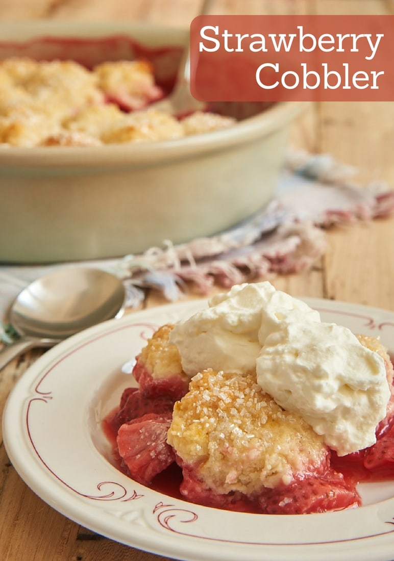 This Strawberry Cobbler is full of sweet berries along with a good dose of lemon. And it's all topped with sweet cream cheese biscuits! - Bake or Break