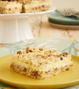 Lemon Pistachio Cheesecake Bars are a sweet, tart, nutty treat. The combination of lemons and pistachios is irresistible! - Bake or Break