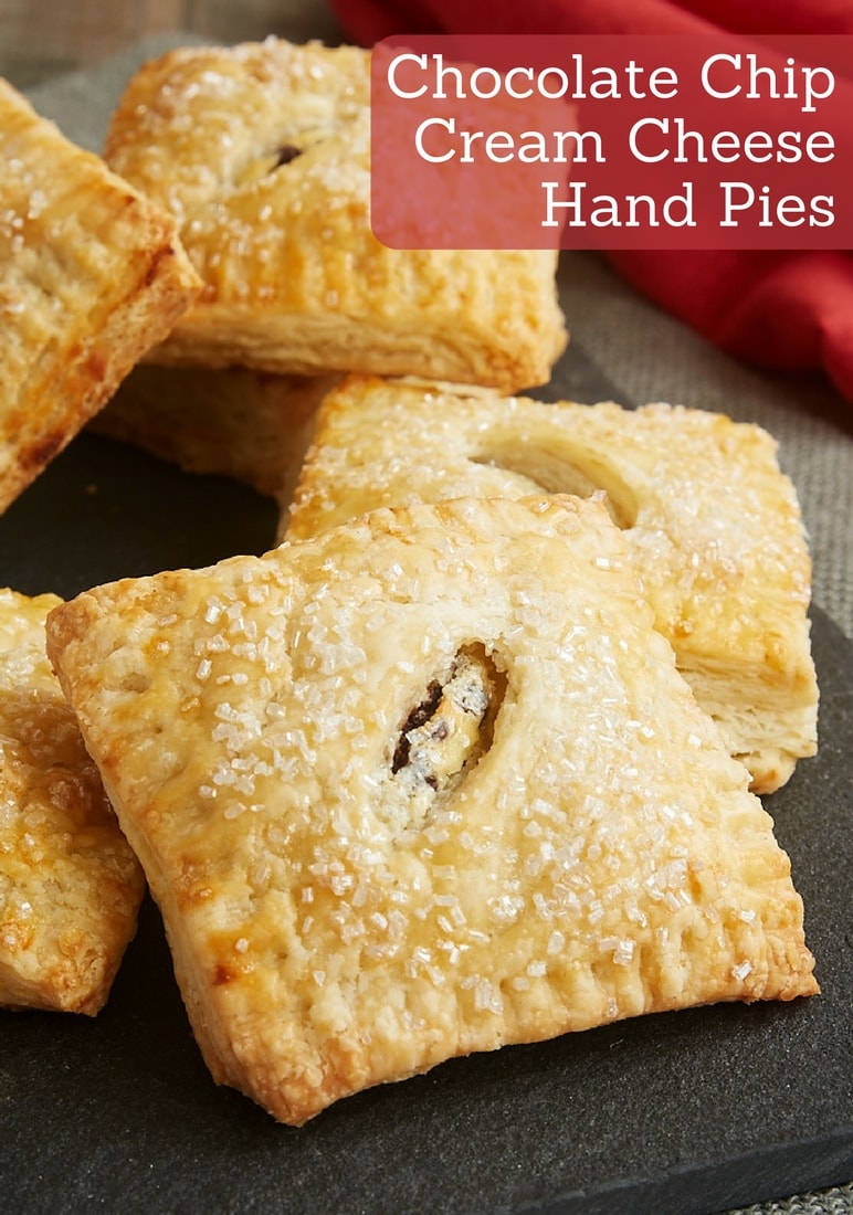 These Chocolate Chip Cream Cheese Hand Pies feature a sweet, chocolate-chip-filled cream cheese filling surrounded by buttery pie crust. They are amazingly delicious! - Bake or Break