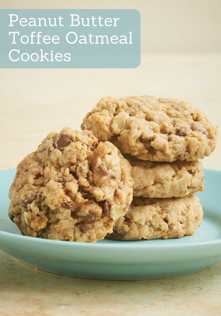 These sweet, chewy, nutty Peanut Butter Toffee Oatmeal Cookies are a big-time favorite in my house. The flavor and the texture are just perfect! - Bake or Break