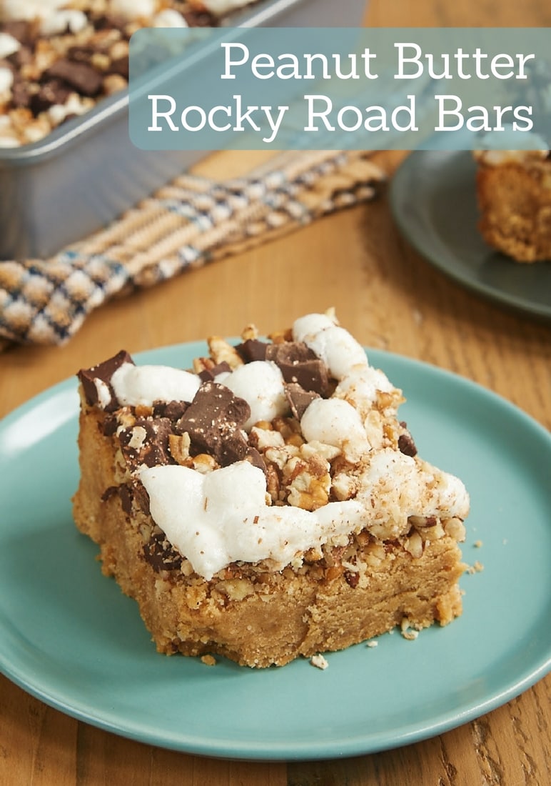 Rocky road takes a peanut butter detour in these sweet, nutty, fantastic Peanut Butter Rocky Road Bars! - Bake or Break