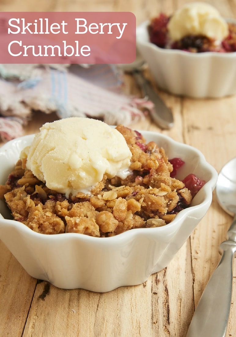 This quick and easy Skillet Berry Crumble is such a great way to enjoy your favorite berries. A warm bowl full of this crumble with a scoop of ice cream is tough to beat! - Bake or Break